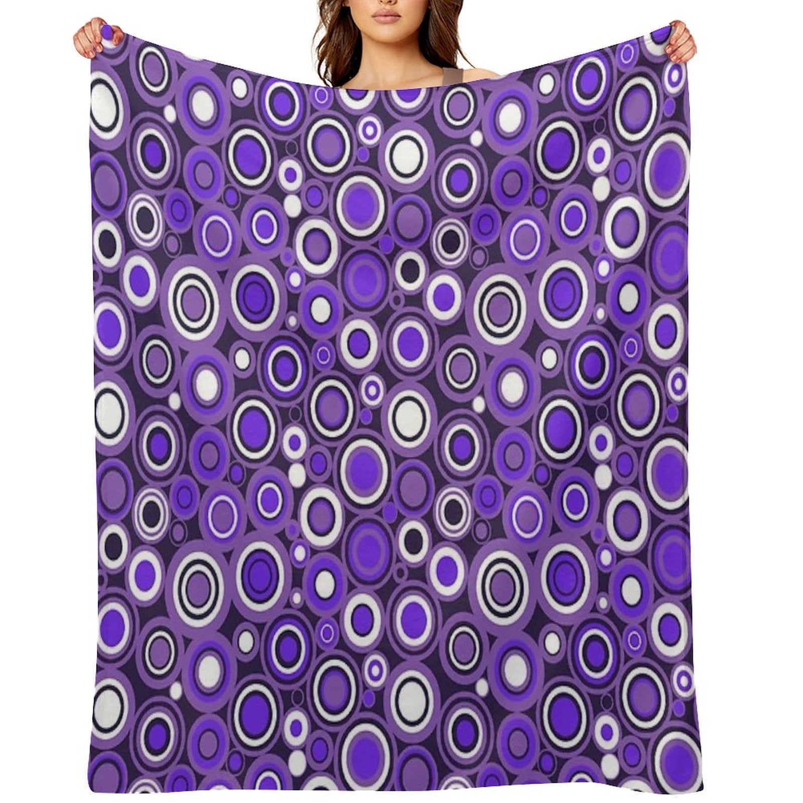 Ultra Violet, Purple And White Circle Retro Pattern Easy Care Throw Blanket