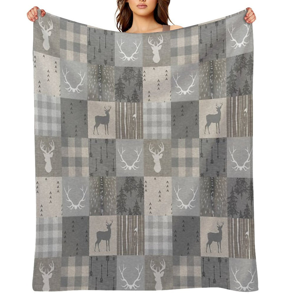 Rustic Woodland Patchwork - Grey And Beige Premium Throw Blanket