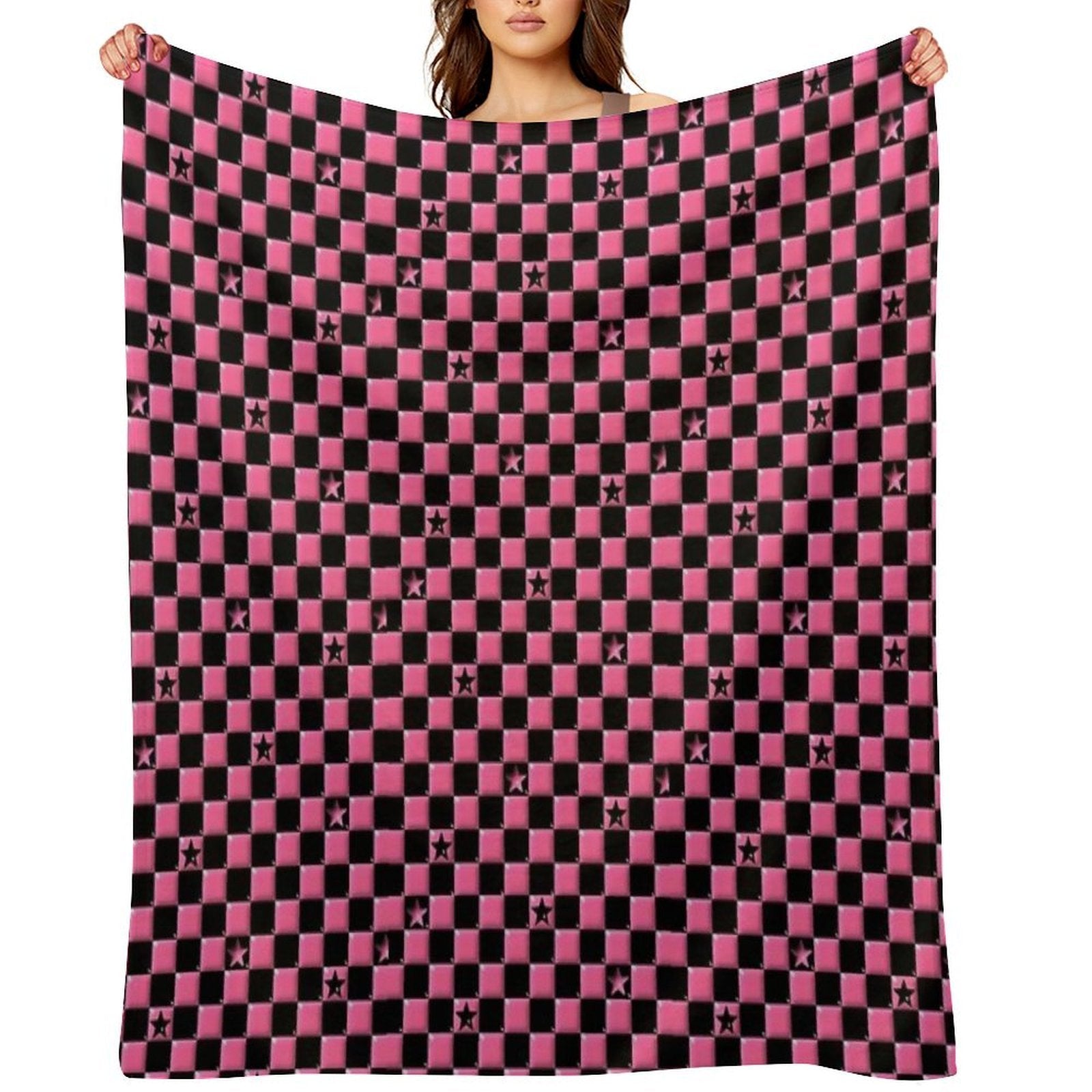 Emo Black And Pink Stars Machine-washable Throw Blanket