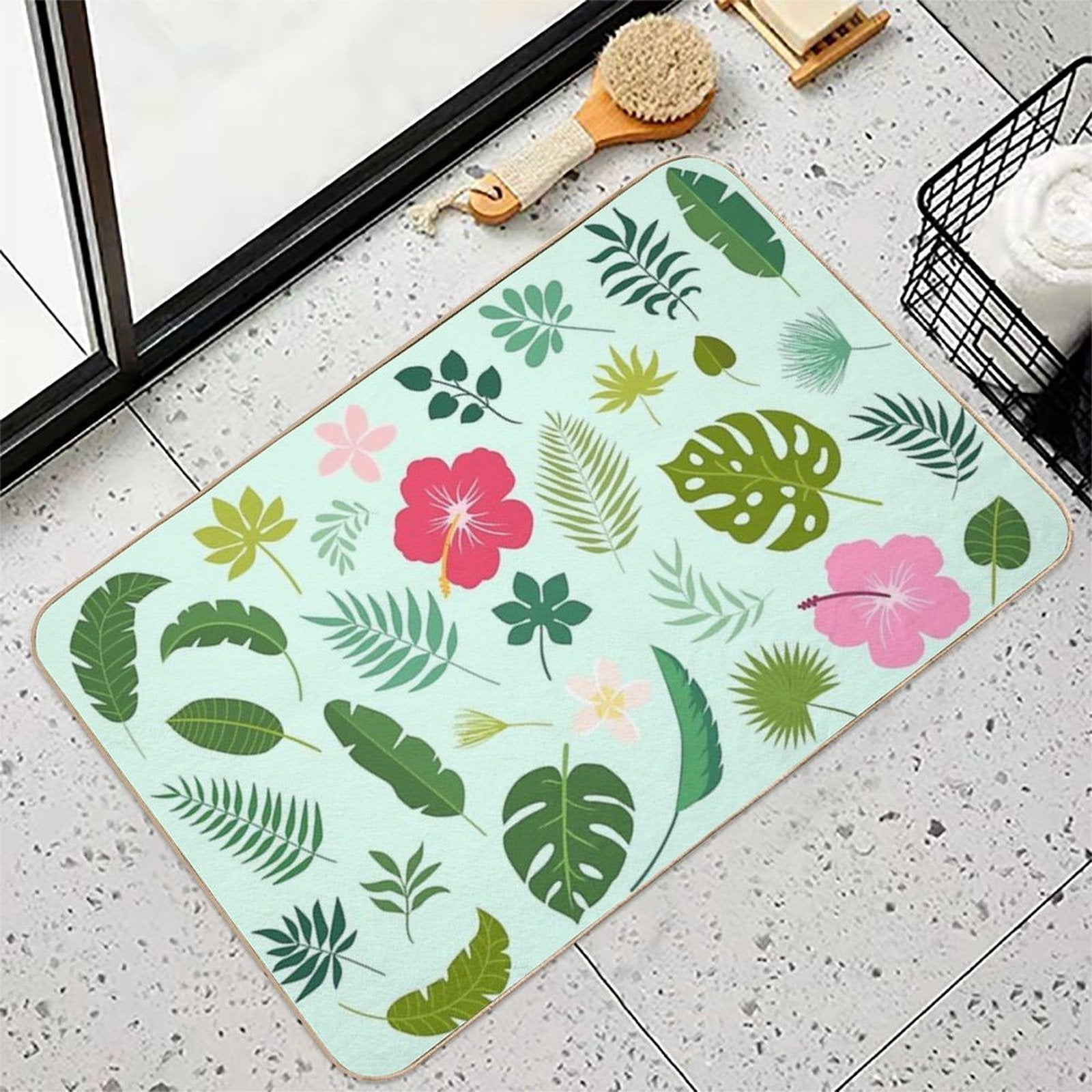 Tropical Nature Monstera Botanical Jungle Illustration Pillow Durable Bath Mat