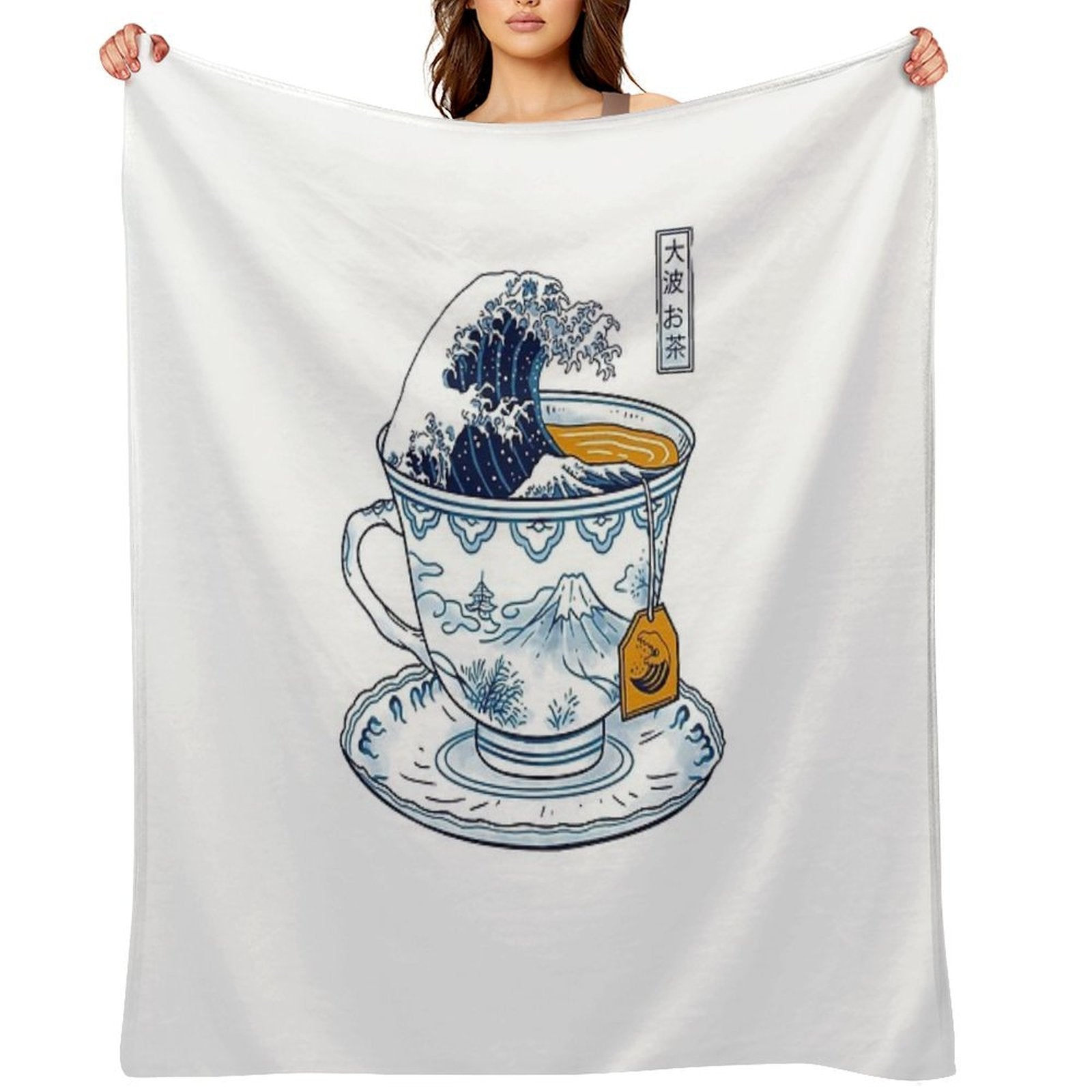 The Great Kanagawa Tea Sustainable Throw Blanket