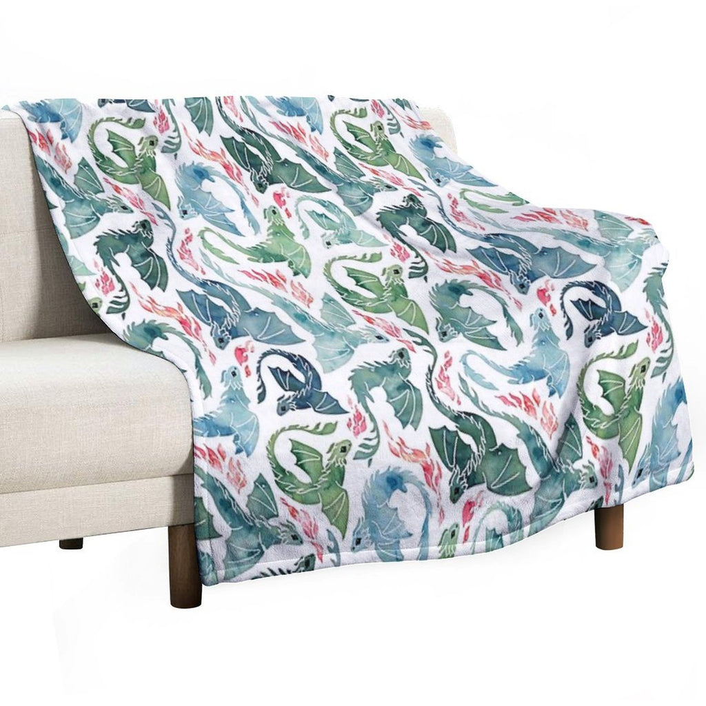 Dragon Fire Blue & Green Quick-dry Throw Blanket
