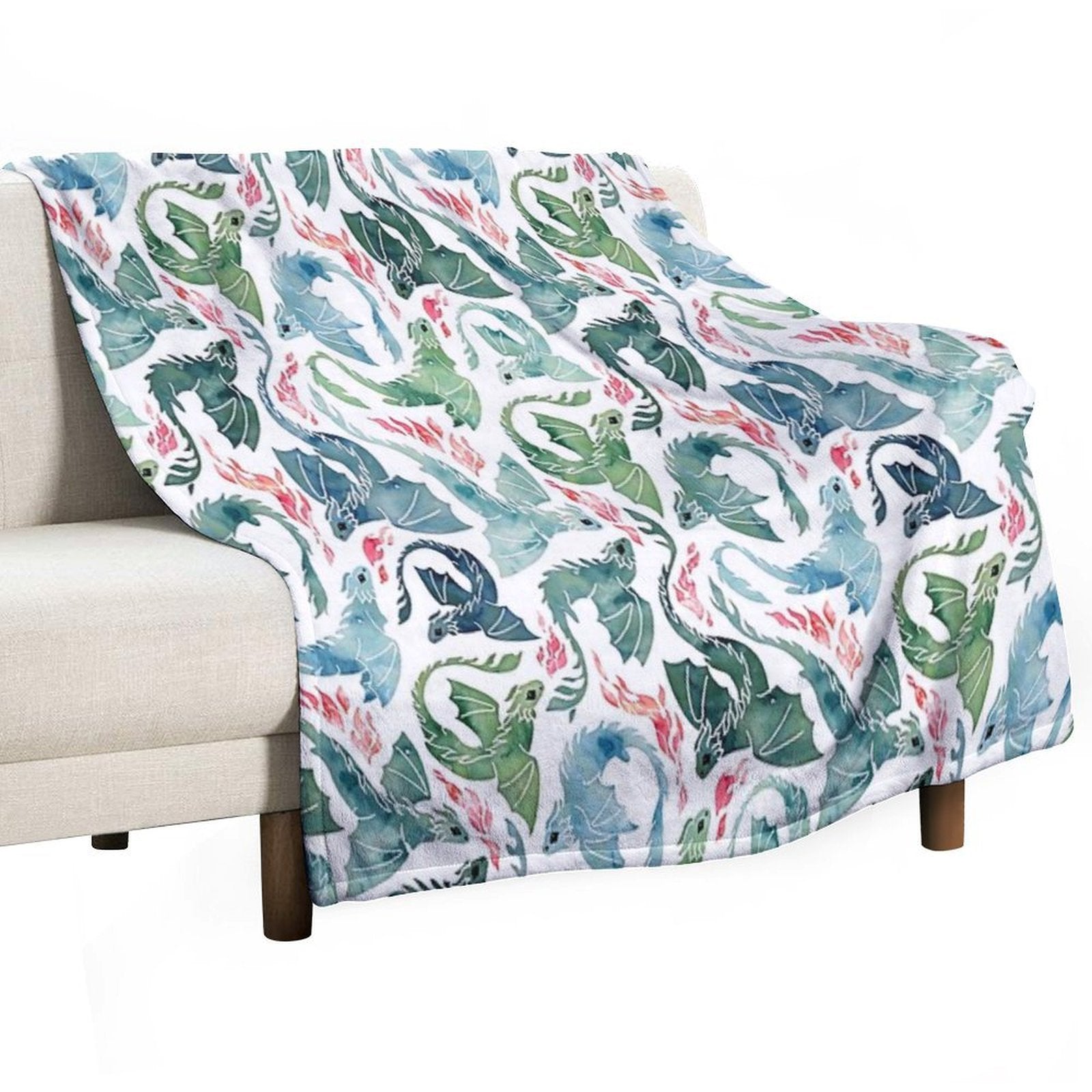 Dragon Fire Blue & Green Quick-dry Throw Blanket