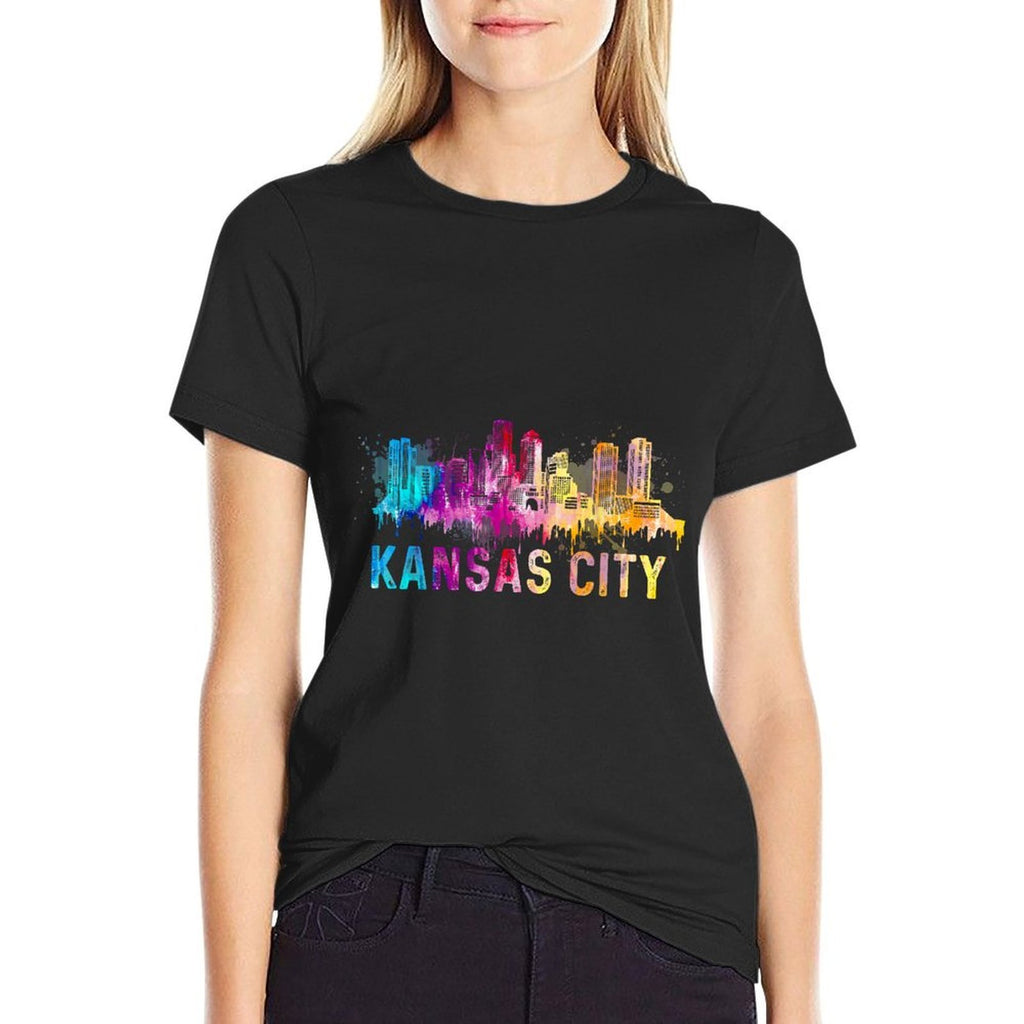 Kansas City Missouri Retro Watercolor Skyline Gifts  Soft T-Shirt
