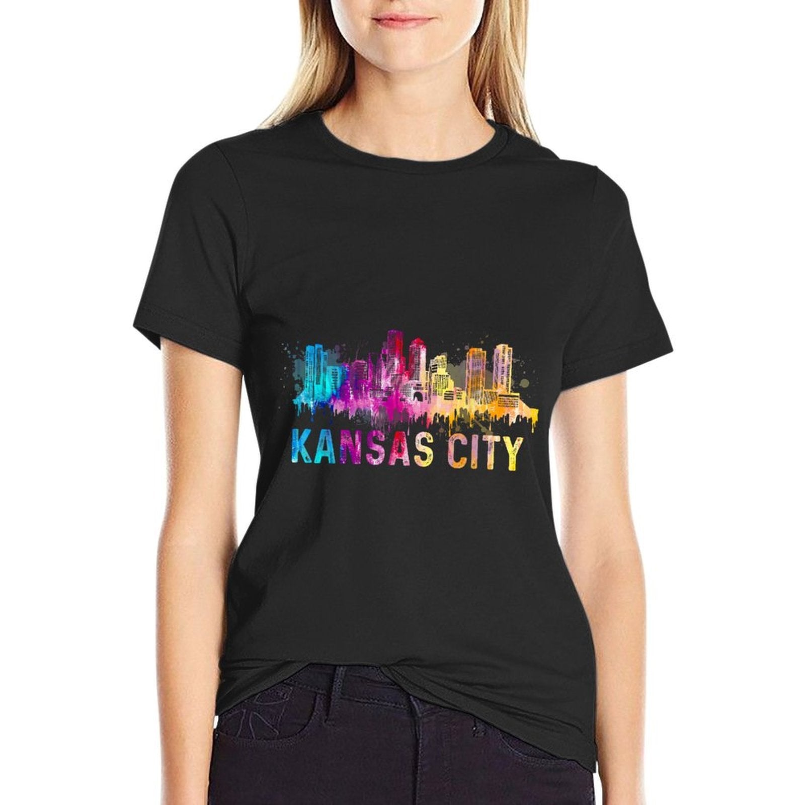 Kansas City Missouri Retro Watercolor Skyline Gifts  Soft T-Shirt