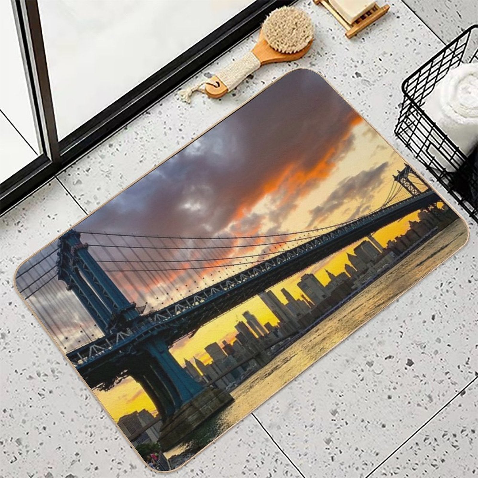 Manhattan Bridge Skyline Sunset Brooklyn New York City  Fade-Resistant Bath Mat