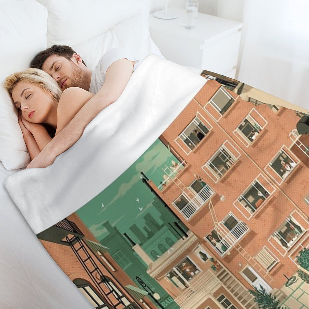Travel Posters - Hitchcock's Rear Window - Greenwitch Village New York Sustainable Throw Blanket