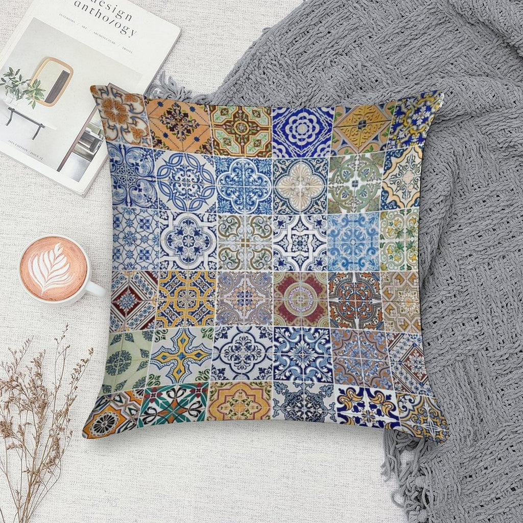 Set of 48 Ceramic Tiles Patterns Soft Hidden Zipper Throw Pillow
