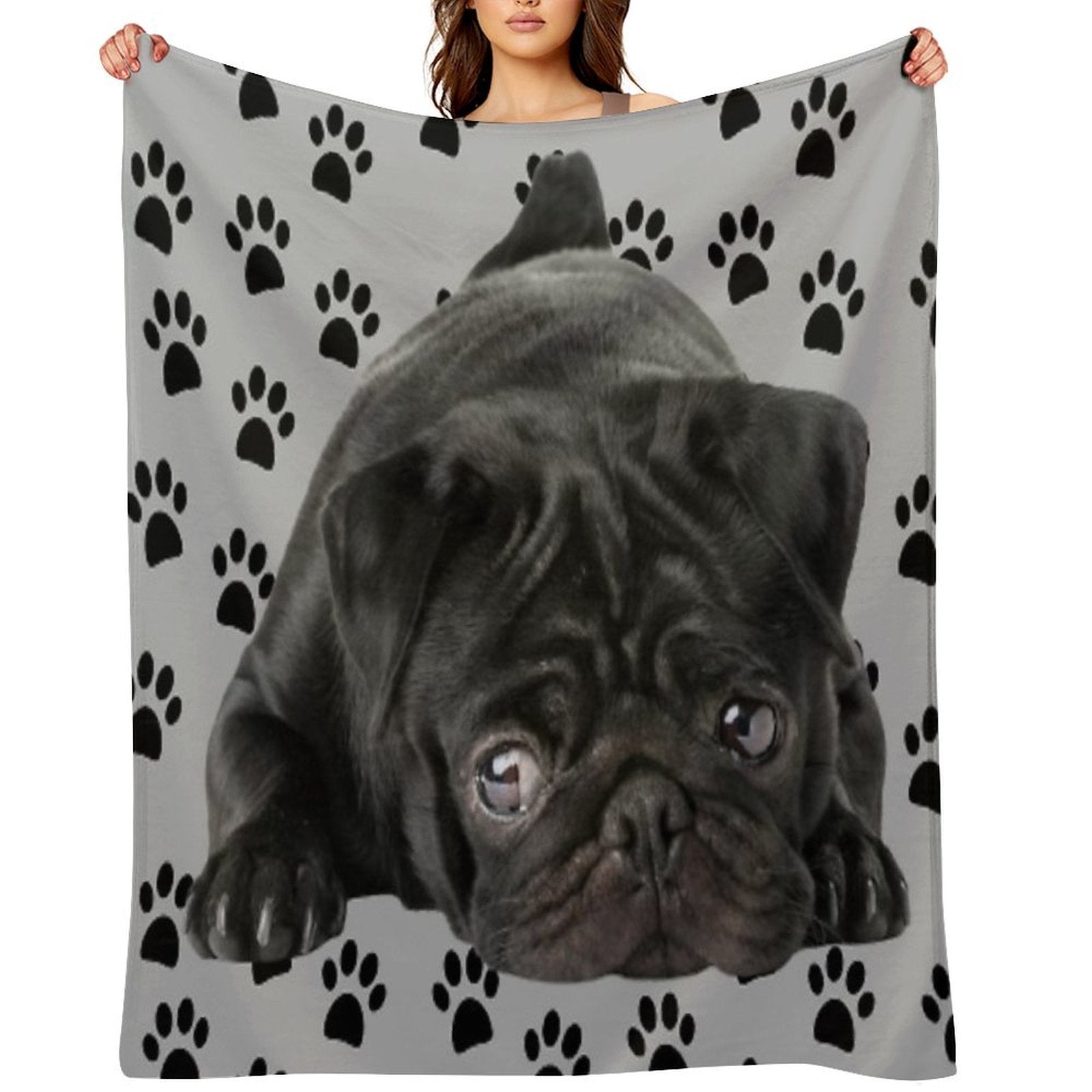 Adorable Black Pug Durable Throw Blanket