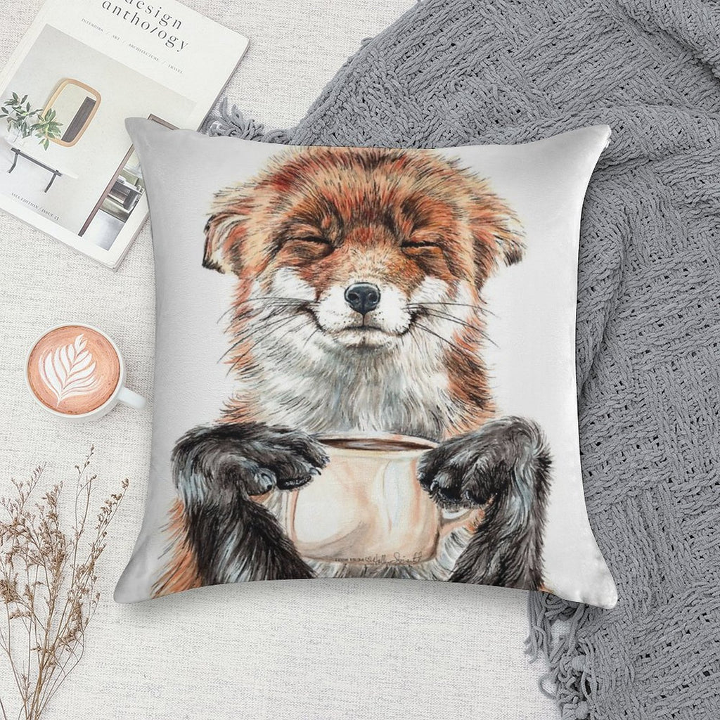 Morning Fox - Cute Coffee Animal Soft Style Accent Throw Pillow