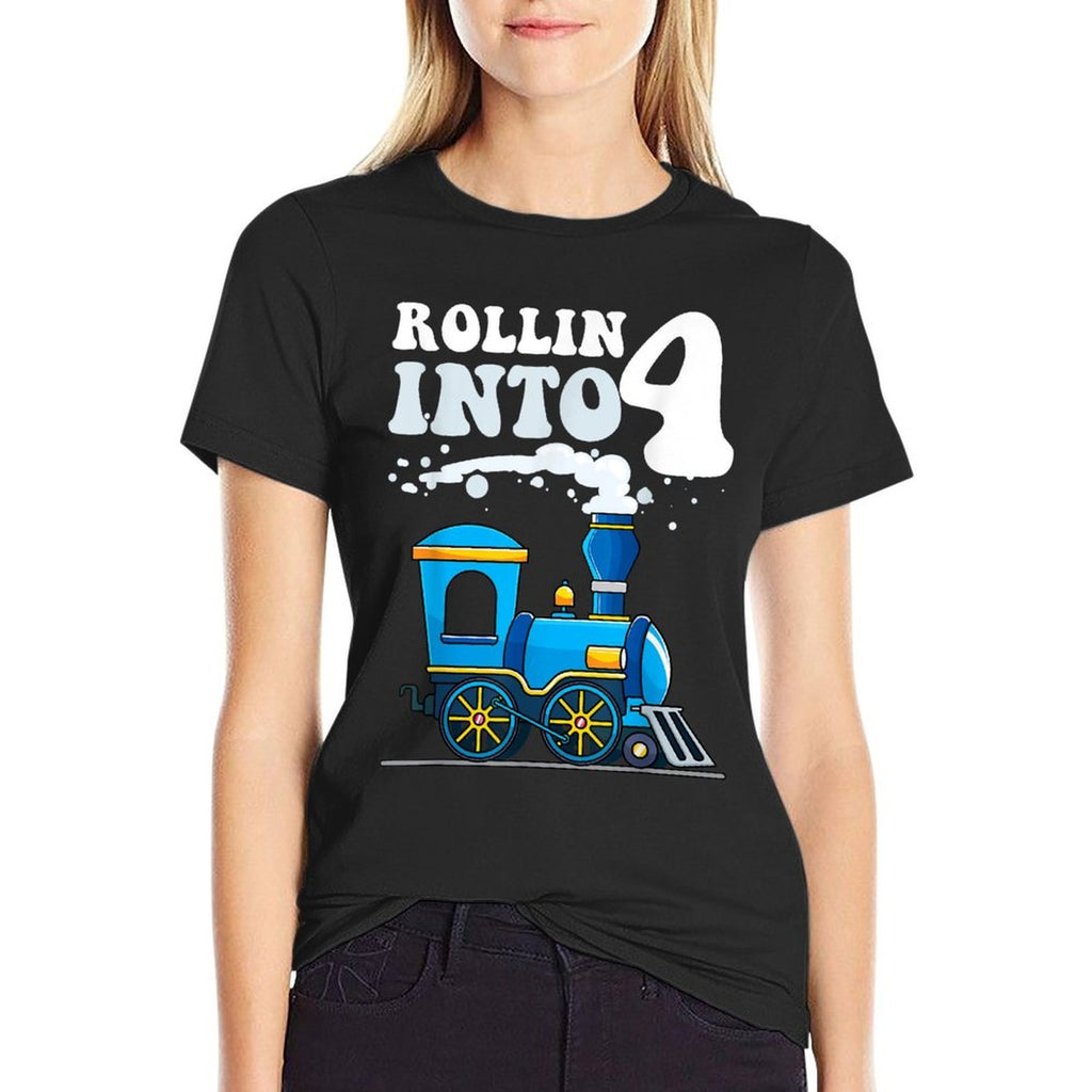 Rollin' Into 4 Train 4th Birthday Party Four Years Old Boys  Vintage-inspired T-Shirt