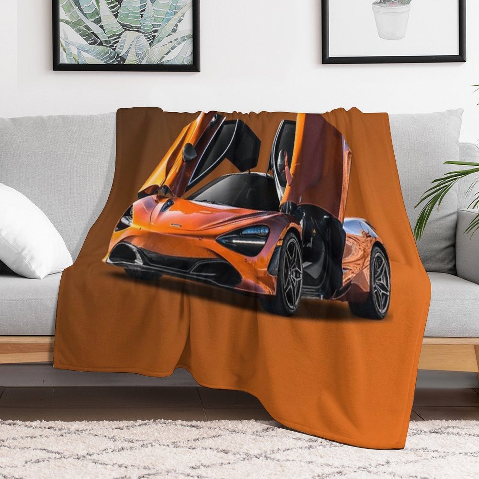 Orange Super McLaren P1 Formula 1 Design Sustainable Throw Blanket