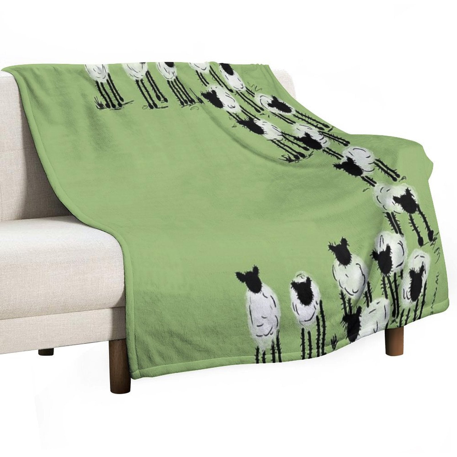 Inky Sheep on Green Gift-ready Throw Blanket