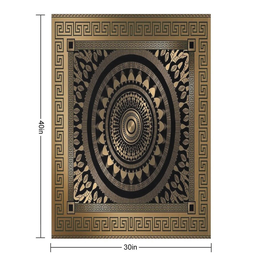 Ornate Baroque Silver Black Bronze Greek Keys Border Comfort Throw Blanket