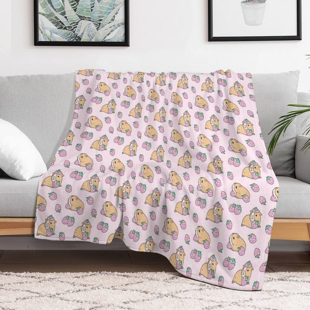 Pink Guinea Pig And Strawberry Pattern Eco-conscious Throw Blanket