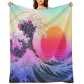 Great Wave Off Kanagawa Vaporwave Retro Aesthetic Travel-friendly Throw Blanket