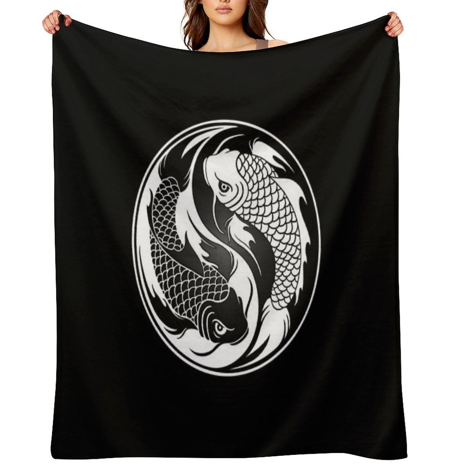 Black And White Yin Yang Koi Fish Eco-conscious Throw Blanket