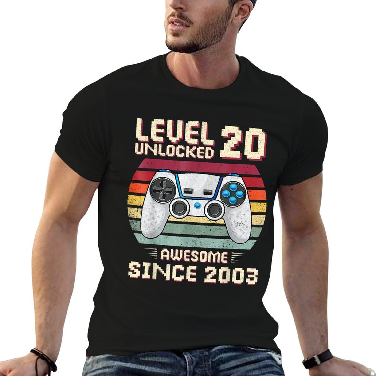20 Birthday Decorations Gamer Men Video 2003 20th Birthday  Heathered Texture T-Shirt