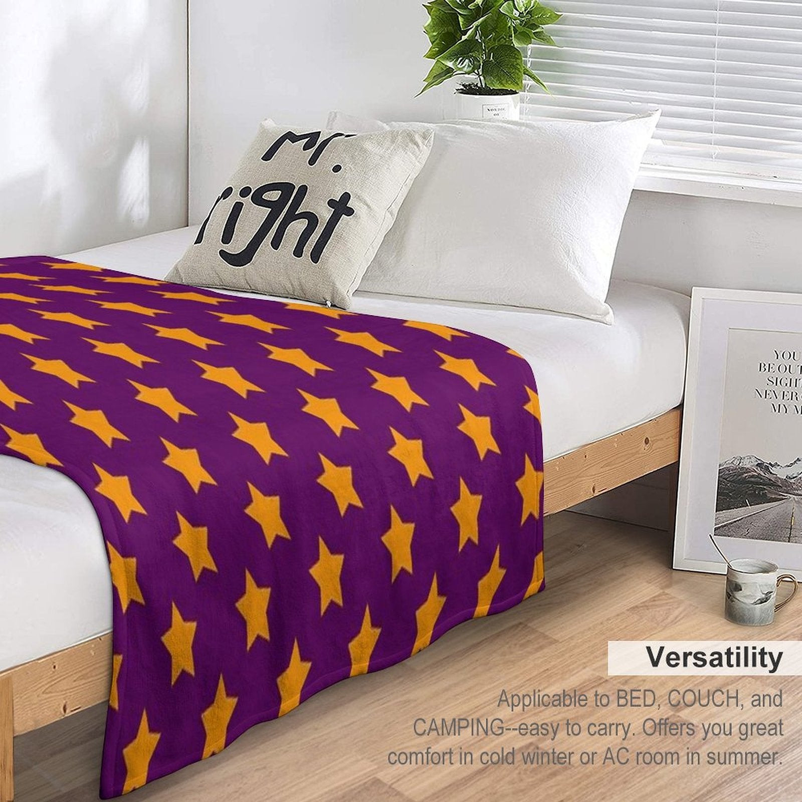 Orange Stars Purple Background Pattern Design Durable Throw Blanket