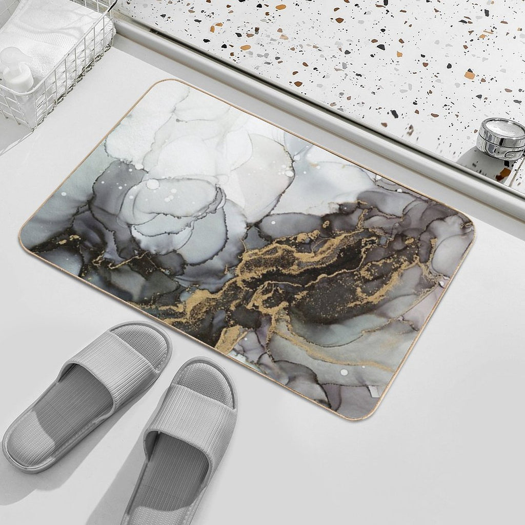 Black And Gold Marble Storm Durable Bath Mat
