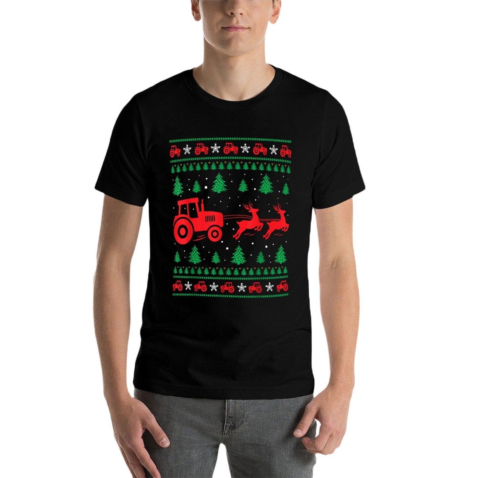 Tractor Riding Reindeers Farmers Ugly Christmas Sweater Boys  Breathable T-Shirt