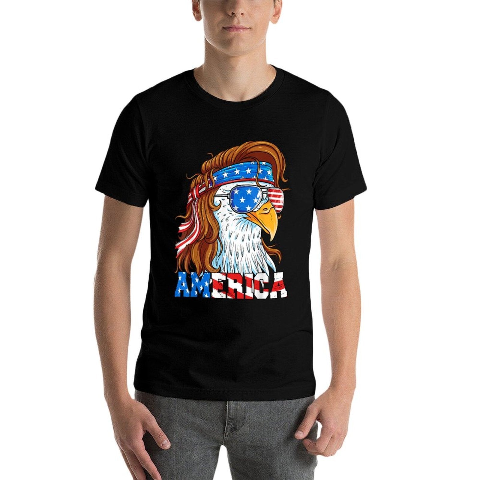 America Eagle 4th of July Mullet American Usa Patriotic  Graphic-printed T-Shirt