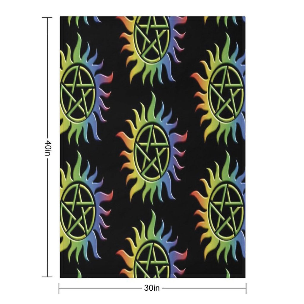 Rainbow Anti Possession Tattoo Travel-friendly Throw Blanket