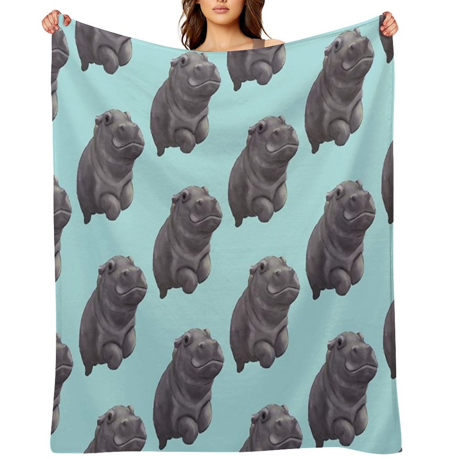 Cute Painted Baby Hippo Swimming - Digital Painting Quick-dry Throw Blanket