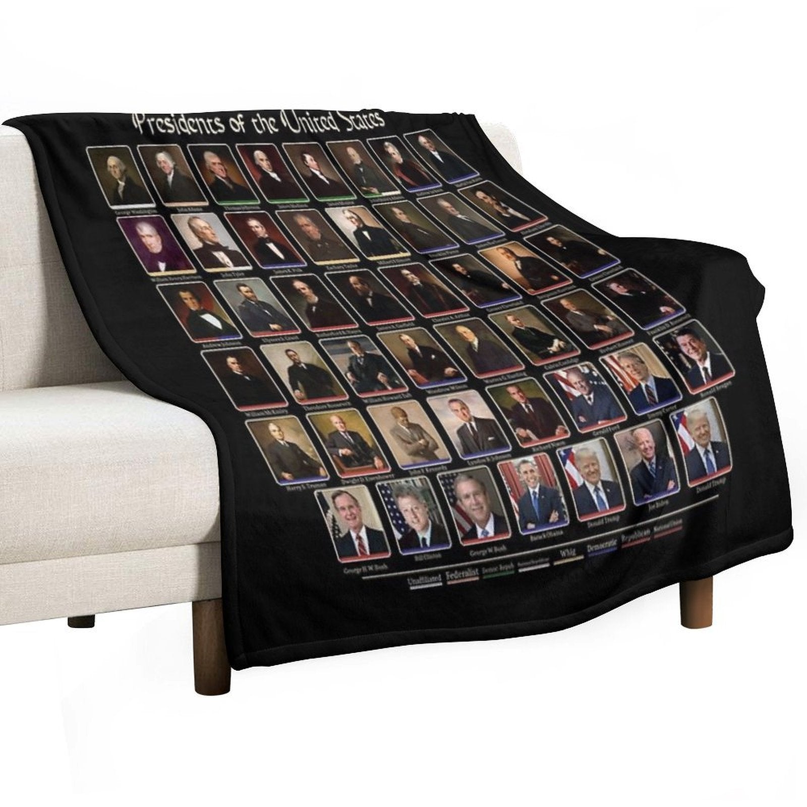 47 Presidents of The United States List (Updated - Including Trump) Premium Throw Blanket