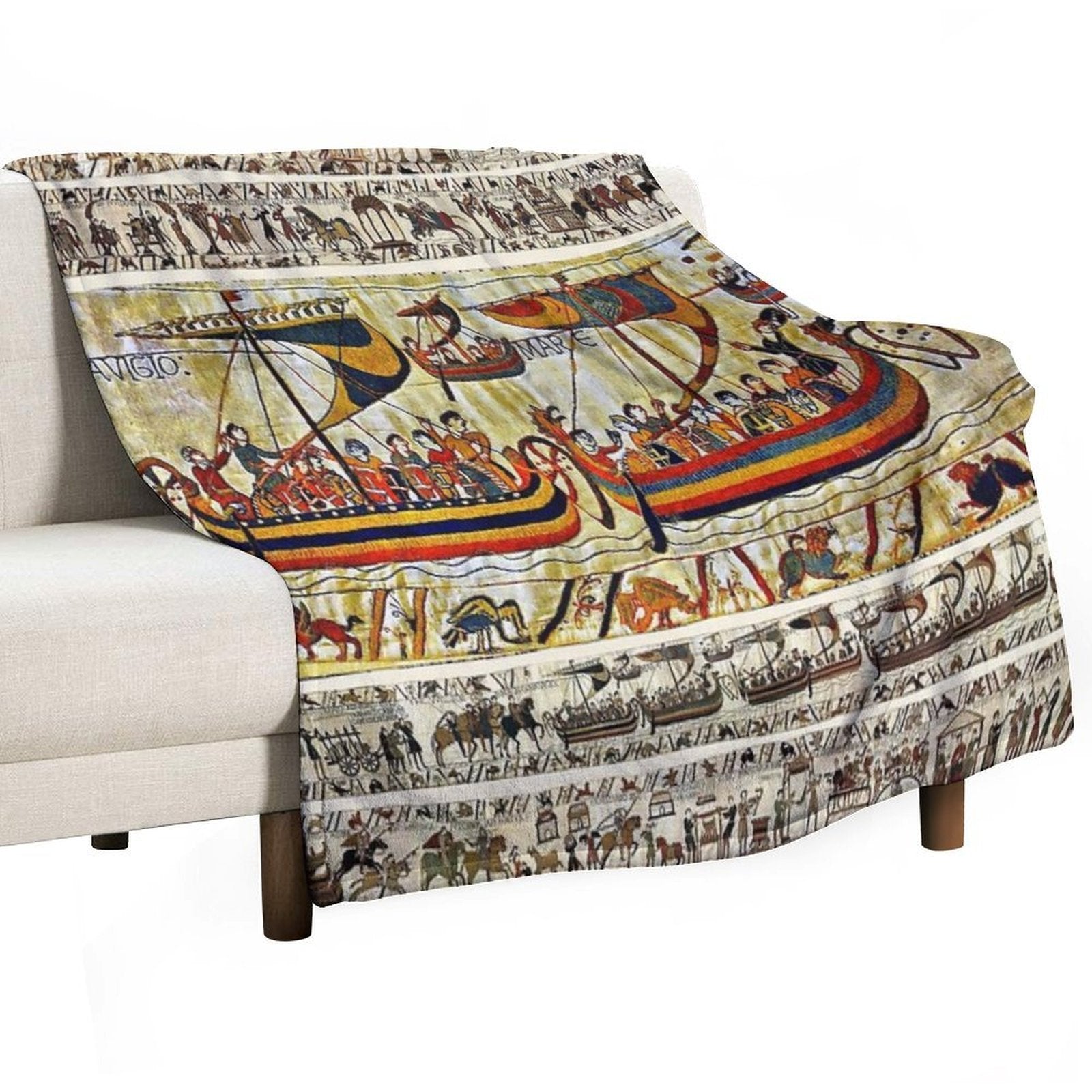THE BAYEUX TAPESTRY ,VIKING SHIPS Sustainable Throw Blanket