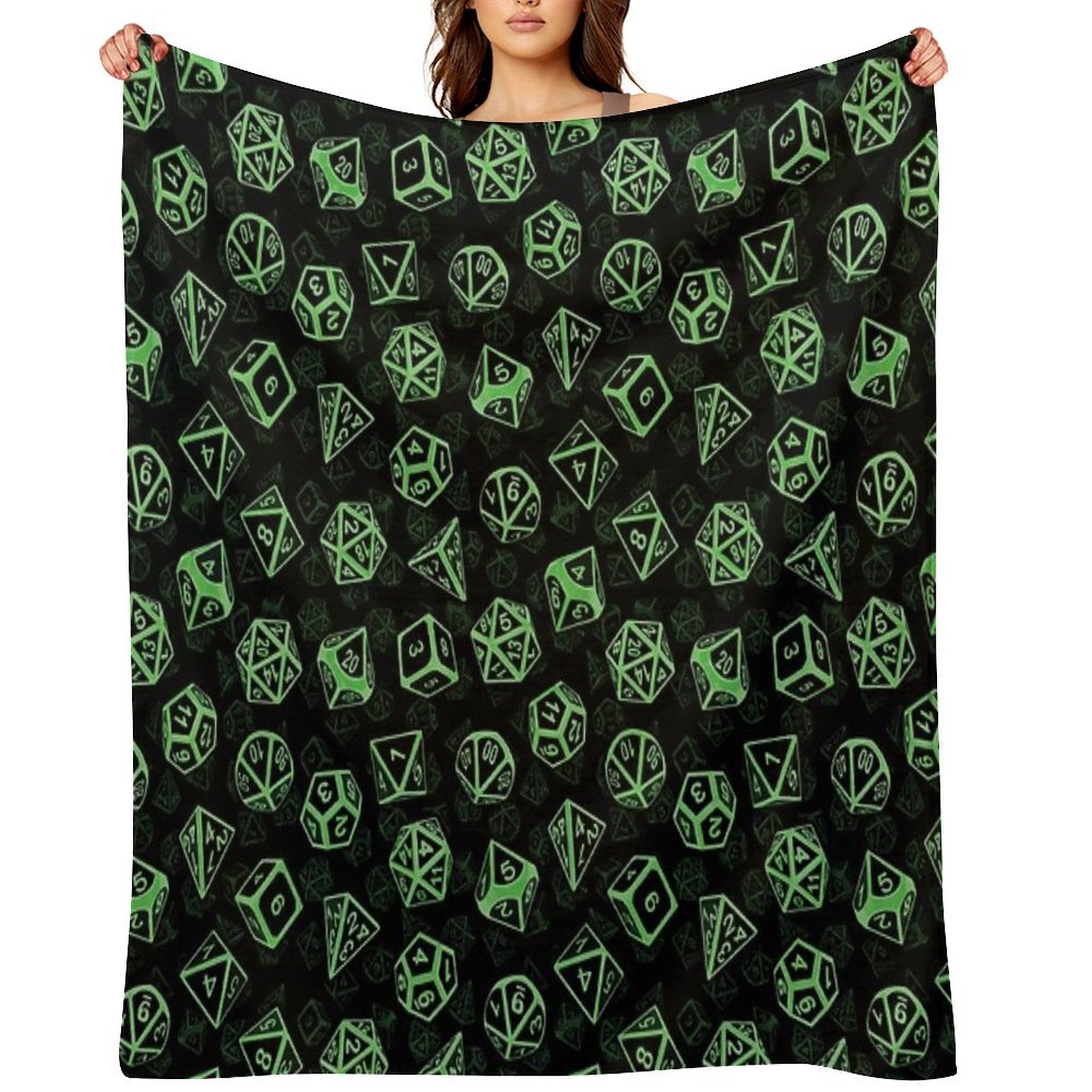 D20 Dice Set Pattern (Green) Gift-ready Throw Blanket