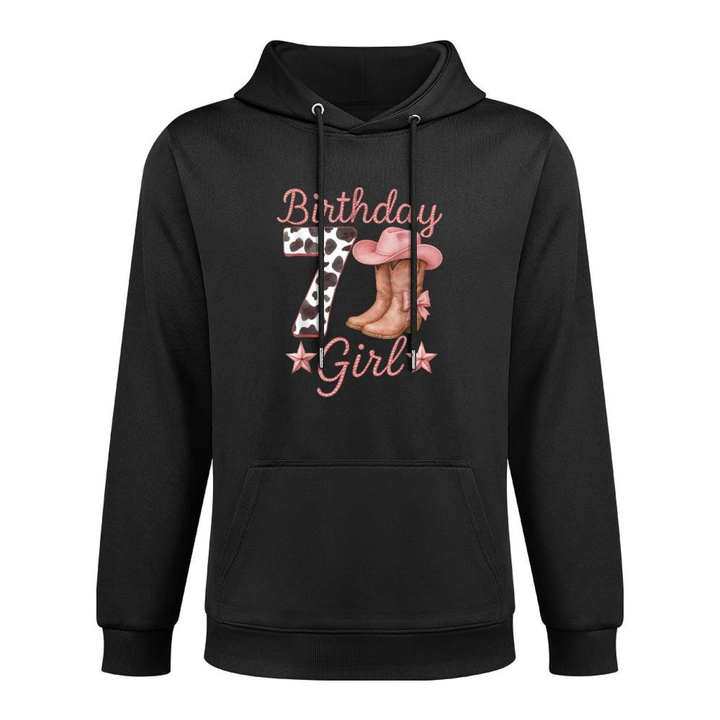 7th Birthday Girl Cowgirl Boots Hat Cow Western Rodeo Outfit Casual Wear Hoodie