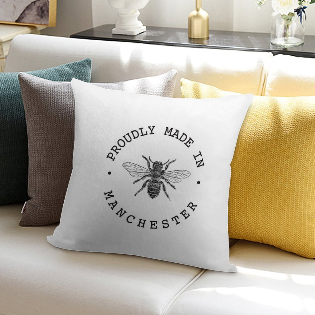 Manchester Worker Bee 'Proudly Made in Manchester' Soft Reinforced Edging Throw Pillow
