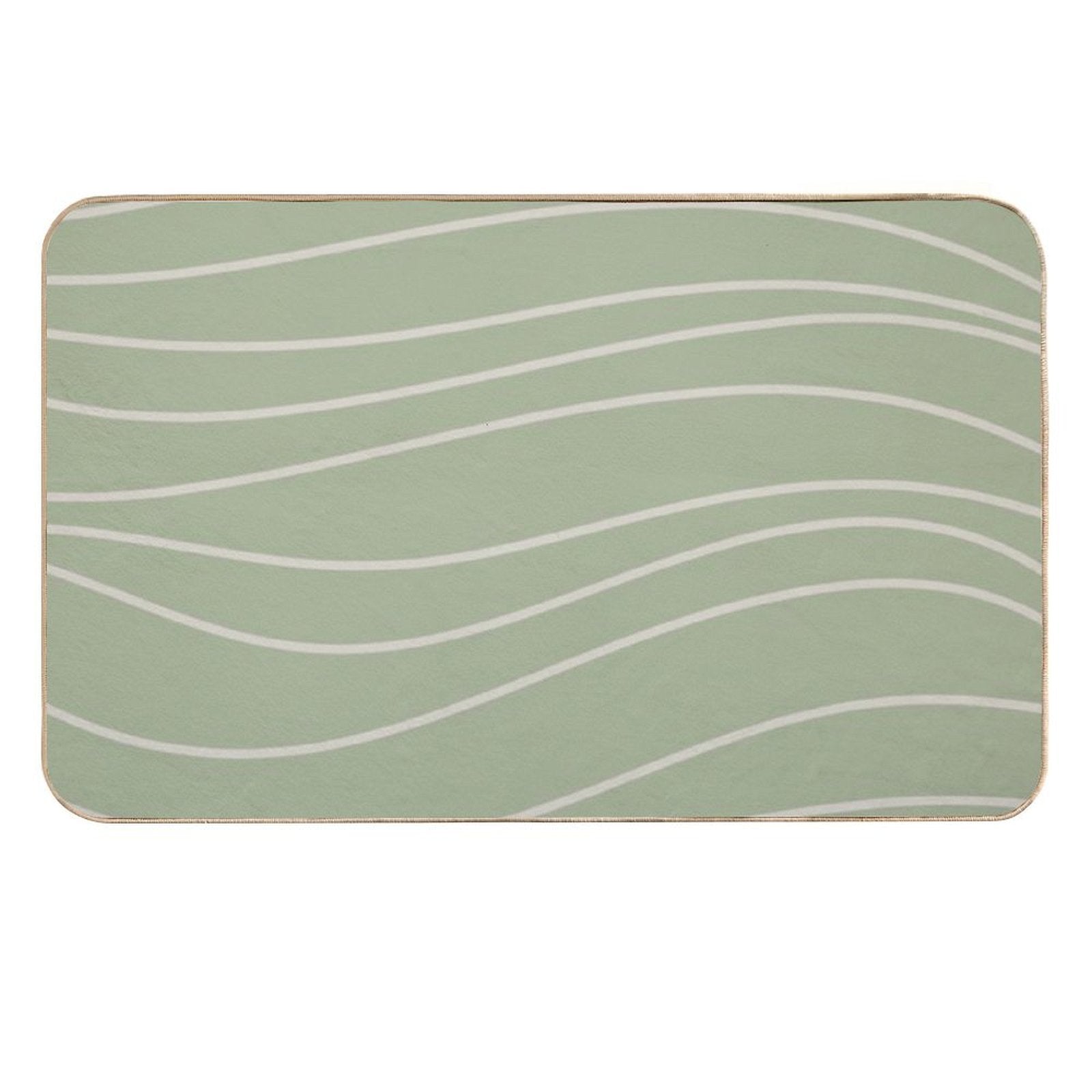 Sage Waves - Minimalist Abstract Line Pattern in Sage Green And Beige  Odorless Bath Mat