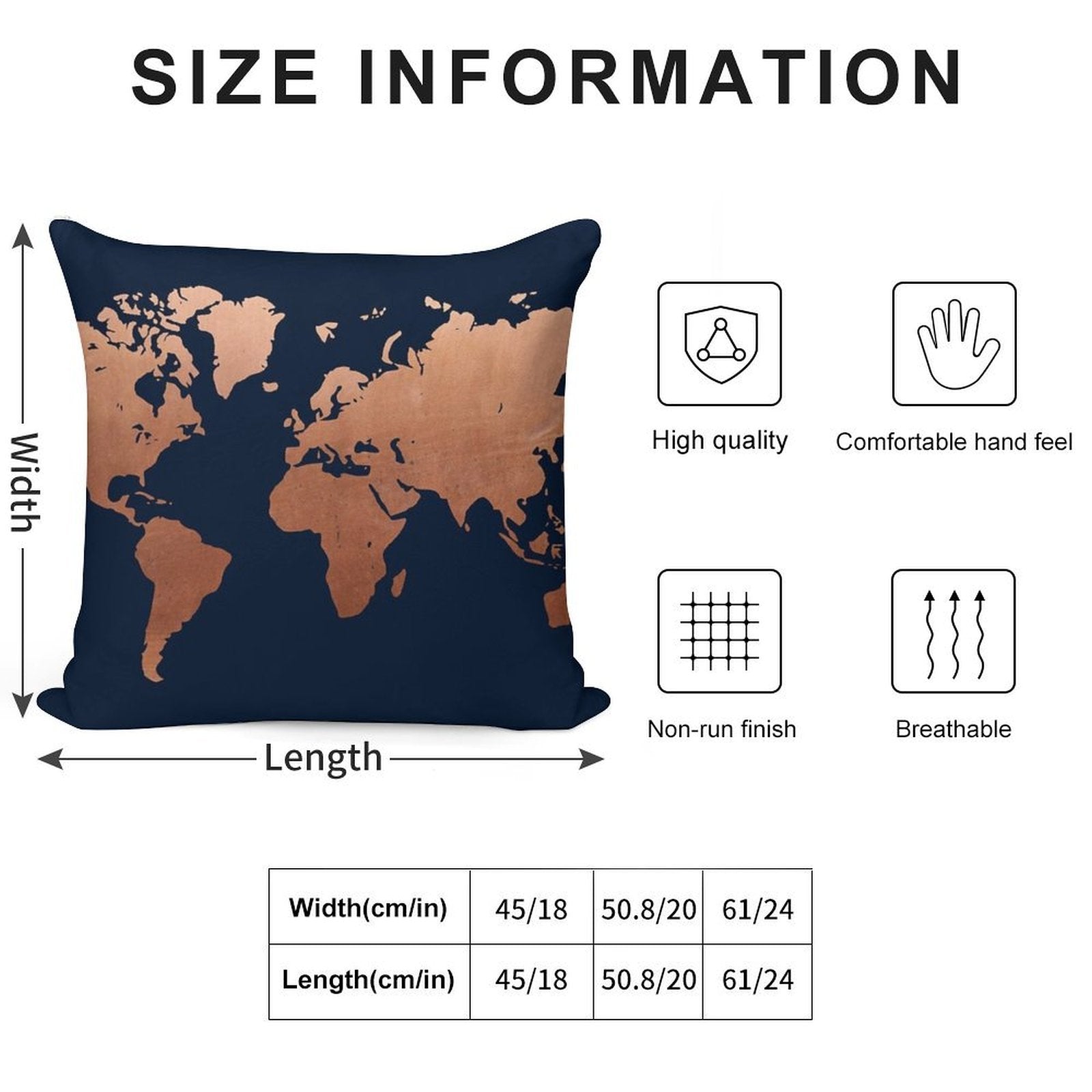 World Map - Navy Blue And Copper Soft Luxury Feel Throw Pillow