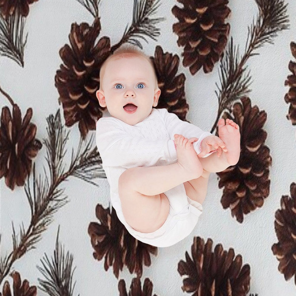 Pine Cones Festive Background with Fir Branch, Seamless Pattern. Wrinkle-free Throw Blanket