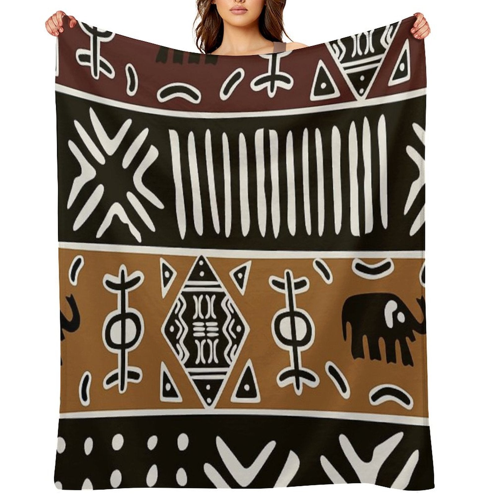 African Mud Cloth with Elephants Comfort Throw Blanket