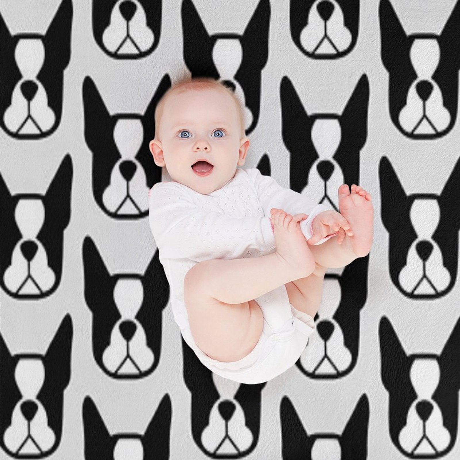 Boston Terrier Face in Black And White - Bold Boston Silhouette - Copyright Smooshface United - Boston Terrier Gift Machine-washable Throw Blanket