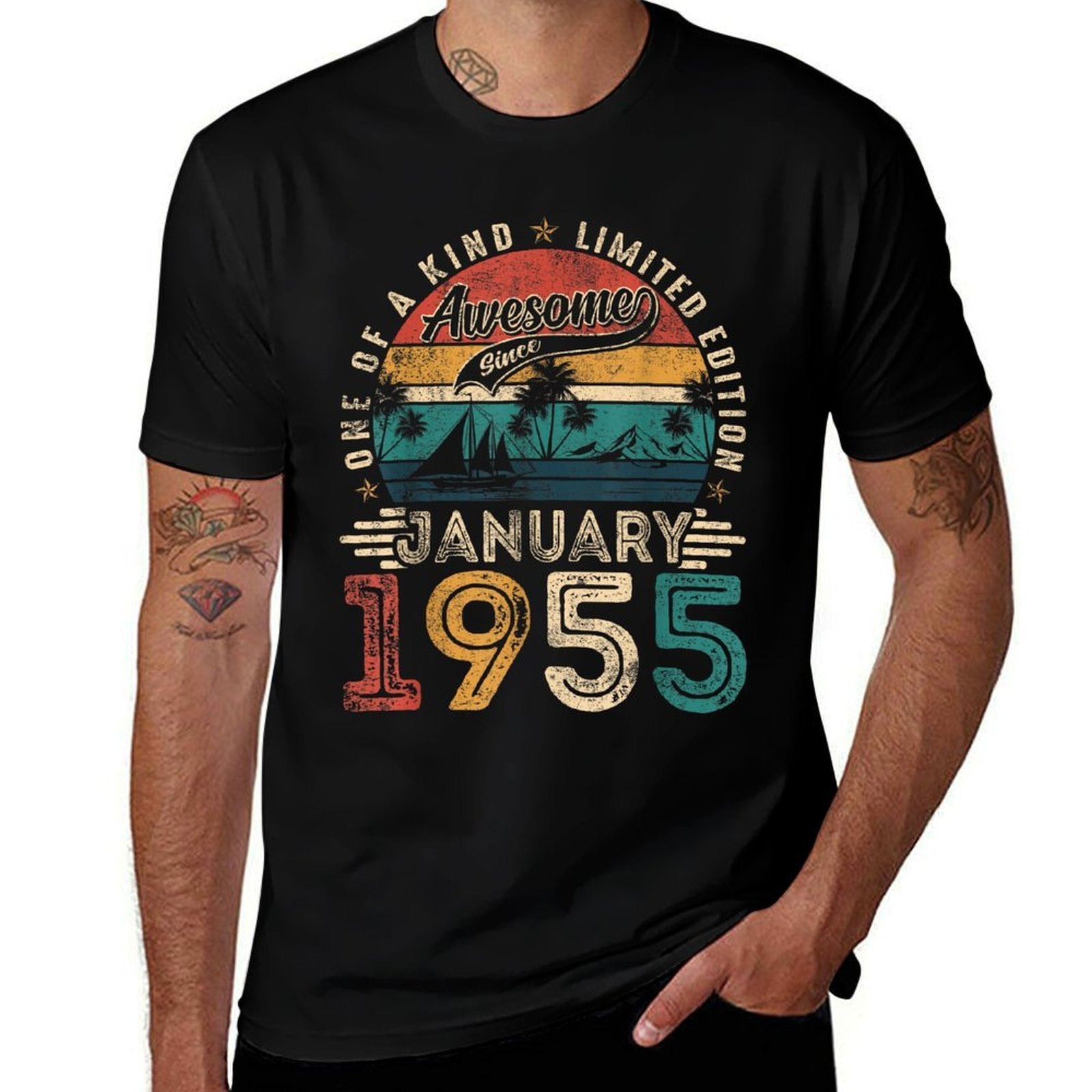 Awesome Since January 1955 Vintage Retro 70th Birthday Men  Lightweight T-Shirt