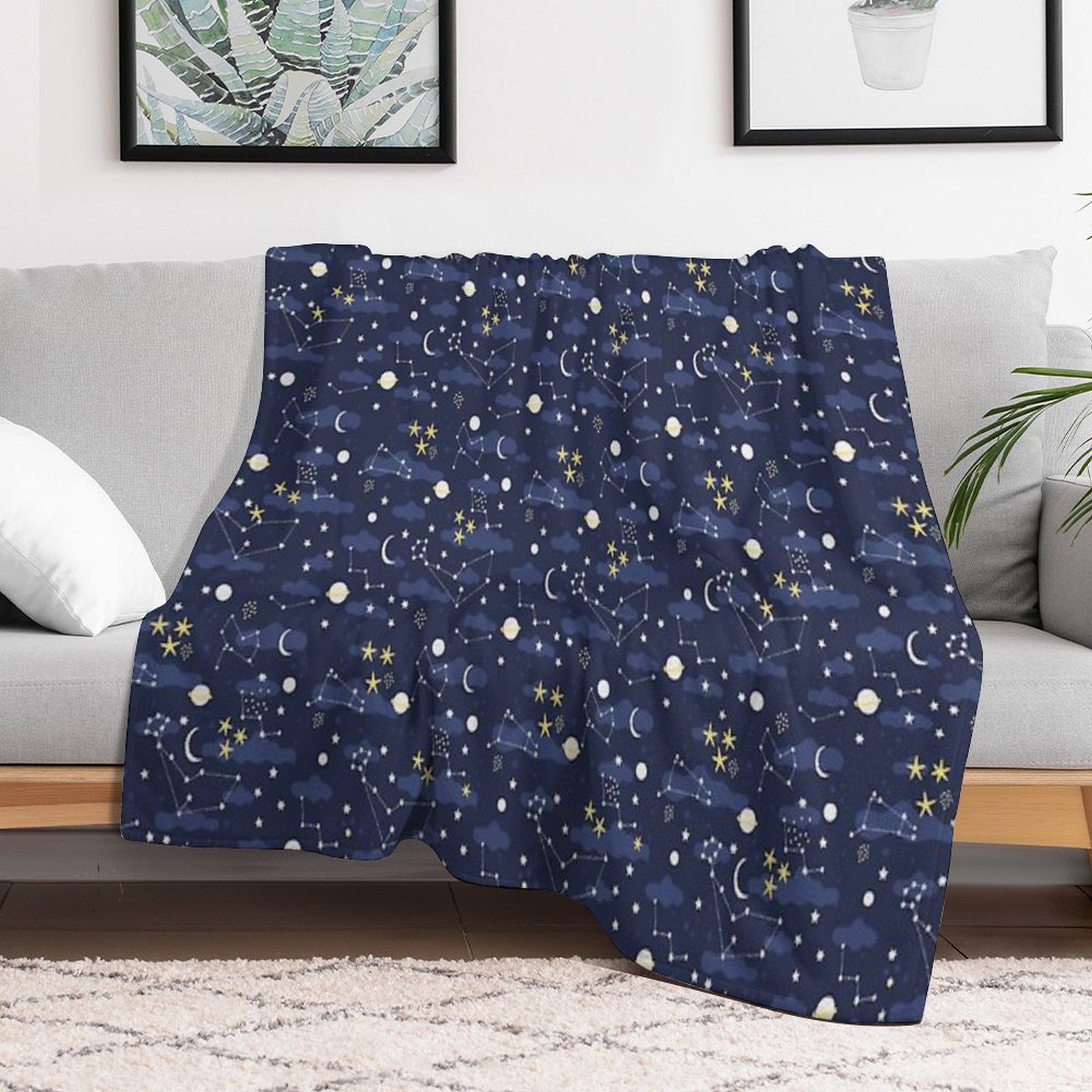 Galaxy - Cosmos, Moon And Stars. Astronomy Pattern. Cute Cartoon Universe Design. Multi-functional Throw Blanket