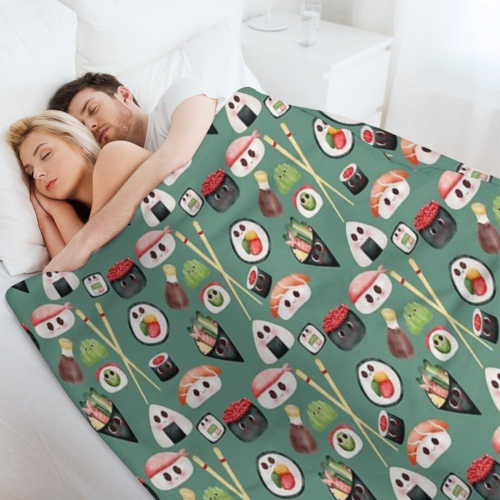 Kawaii Sushi Squad – Cute Japanese Food Illustration Plush Throw Blanket
