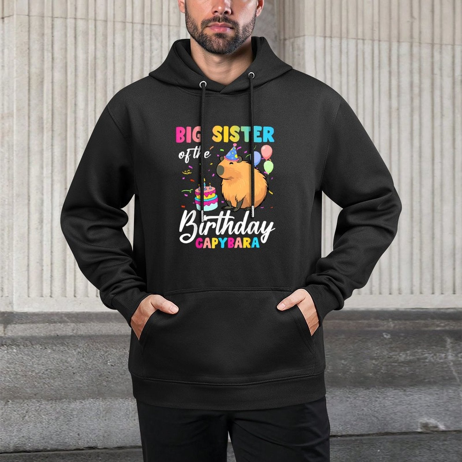 Big Sister Of The Birthday Capybara Girl Bday Party Family Breathable Fabric Hoodie