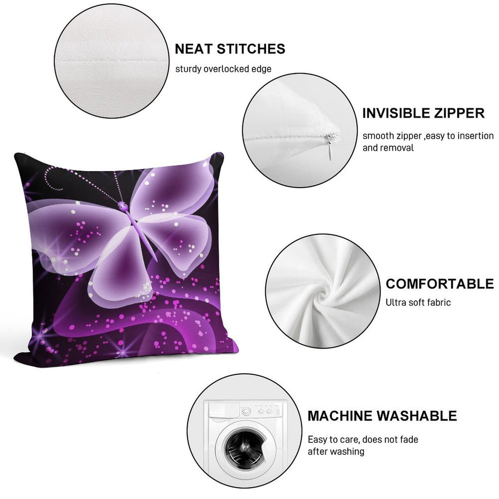 Sparkling Purple Butterfly Merchandise Soft Easy Maintenance Throw Pillow