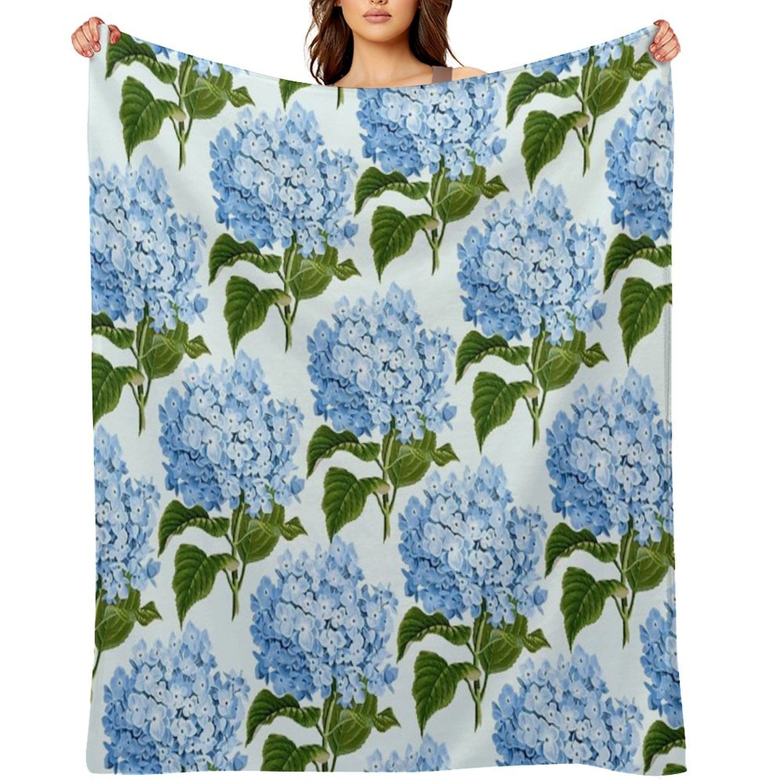 Blue Hydrangea Print - Floral Print Gift-ready Throw Blanket