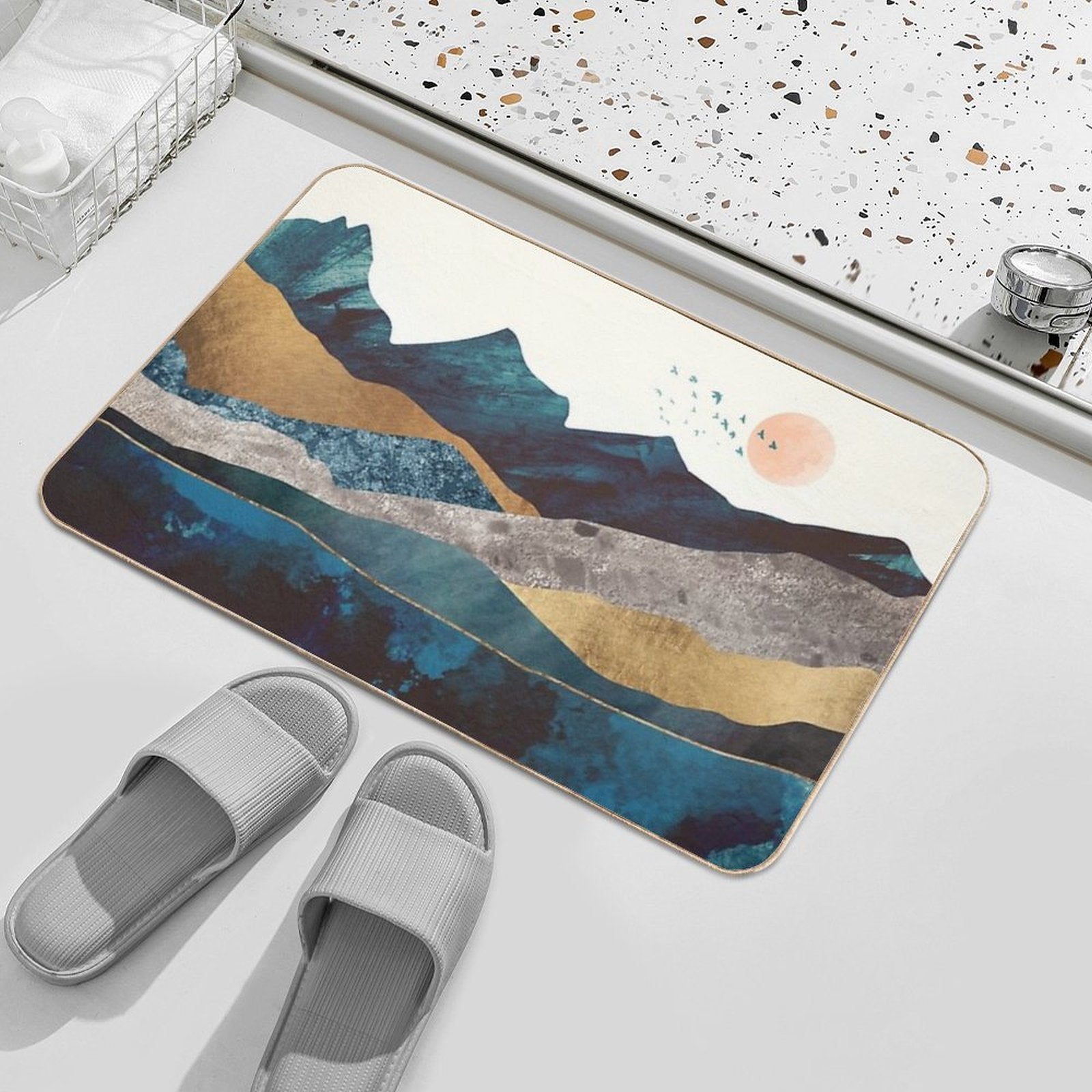Blue Mountain Reflection  Fade-Resistant Bath Mat