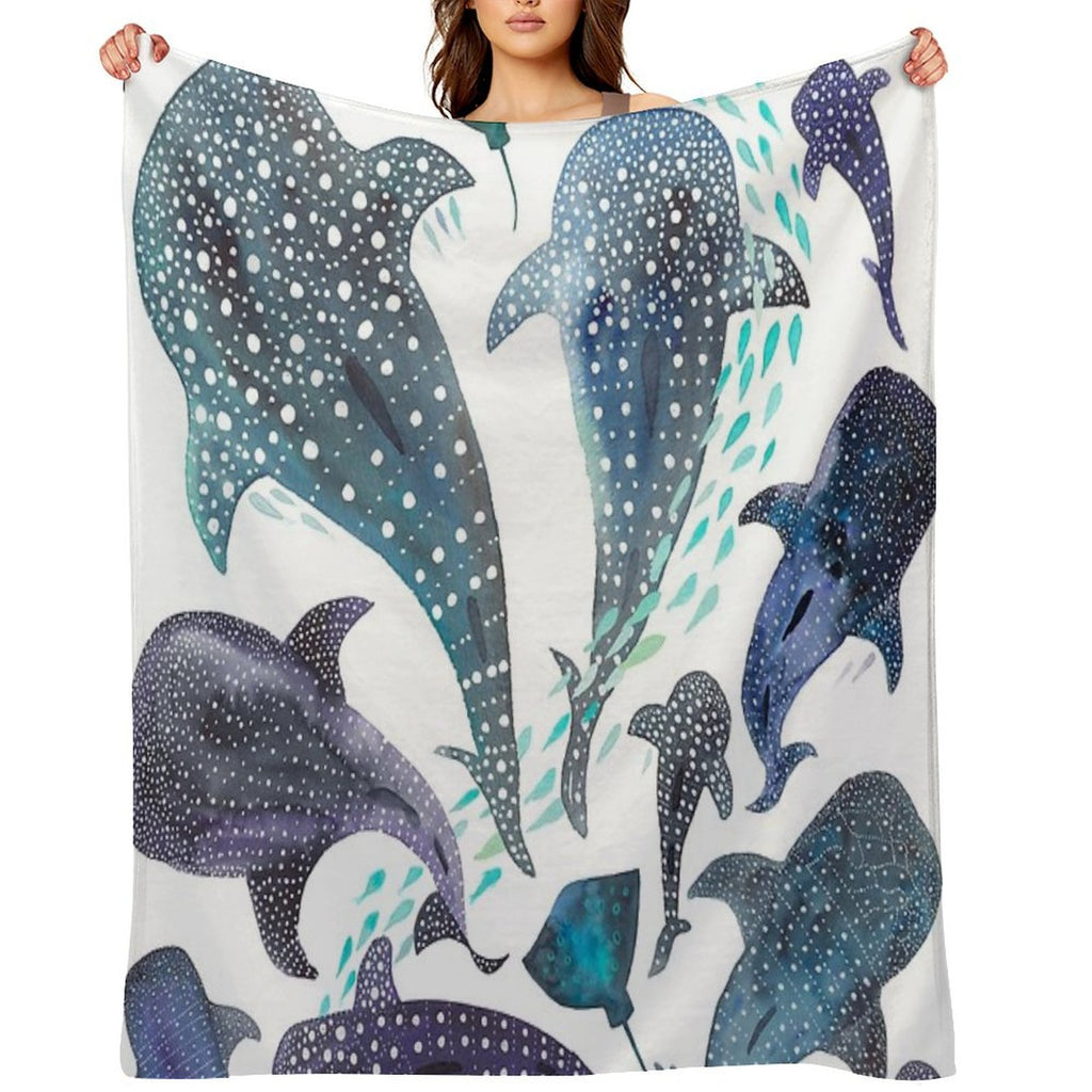 Whale Shark, Ray & Sea Creature Play Print Comfort Throw Blanket