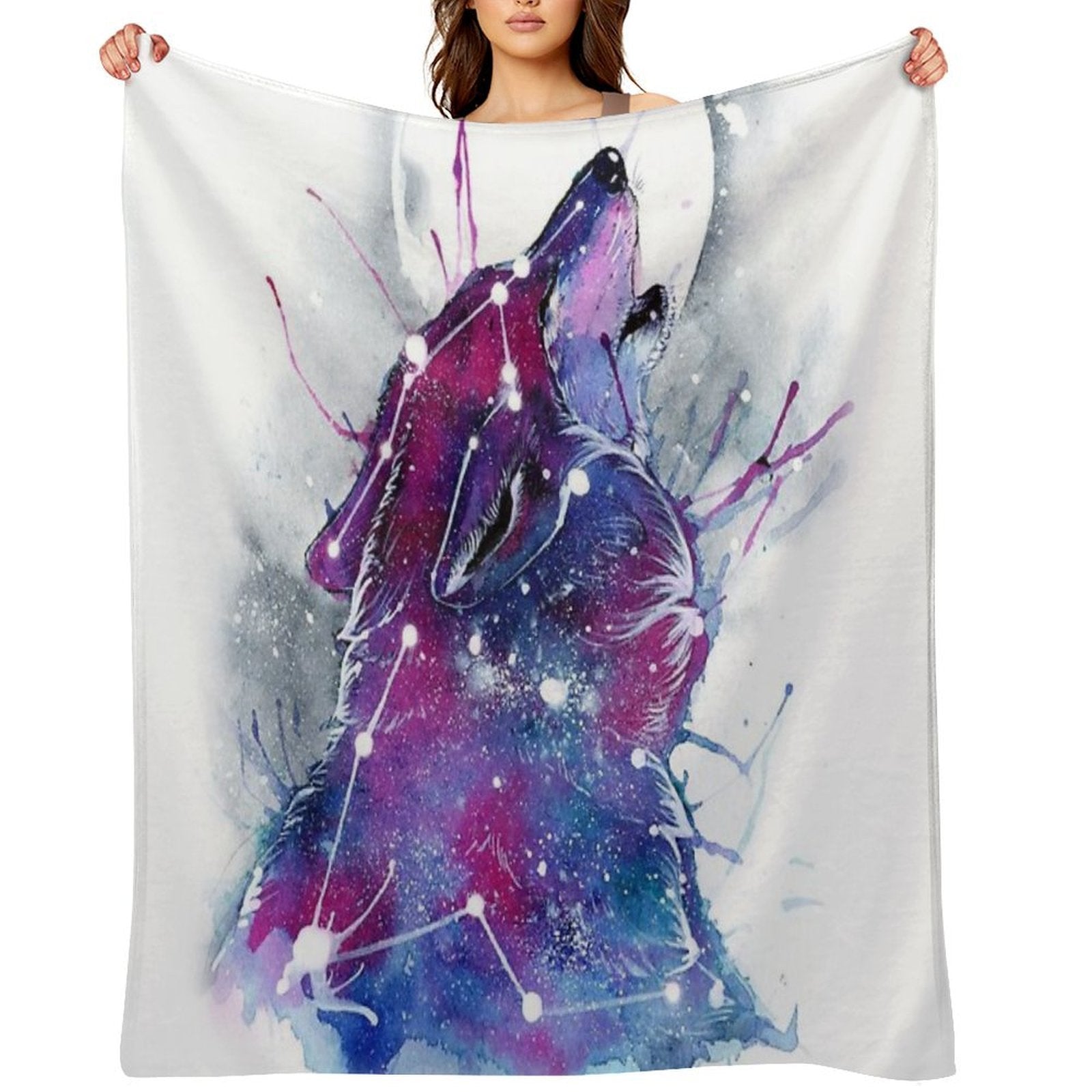 Galaxy Wolf Machine-washable Throw Blanket