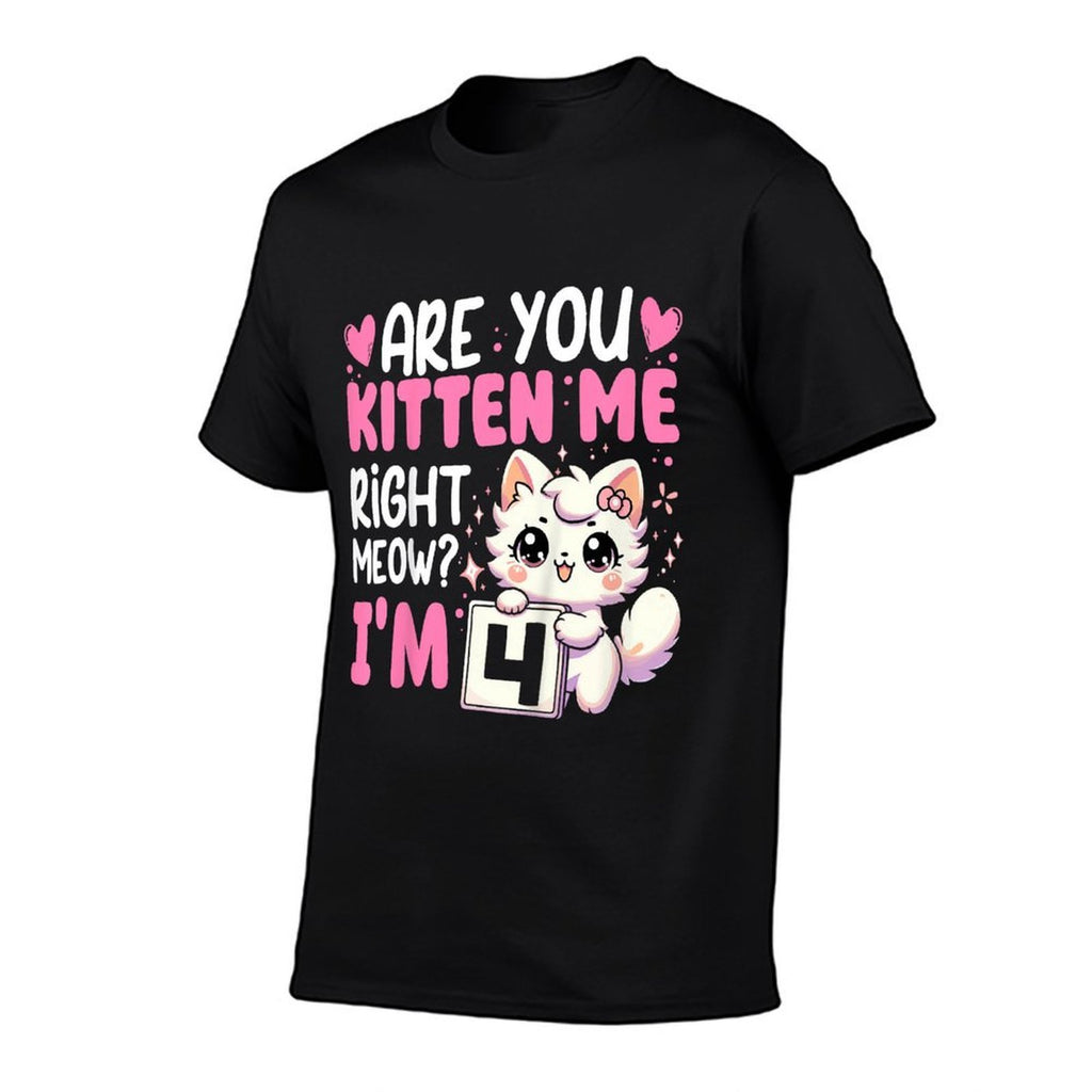 Kids 4th Birthday Girl 4yr Four 4 Year Old Kitten Cat Bday  High-quality Stitching T-Shirt