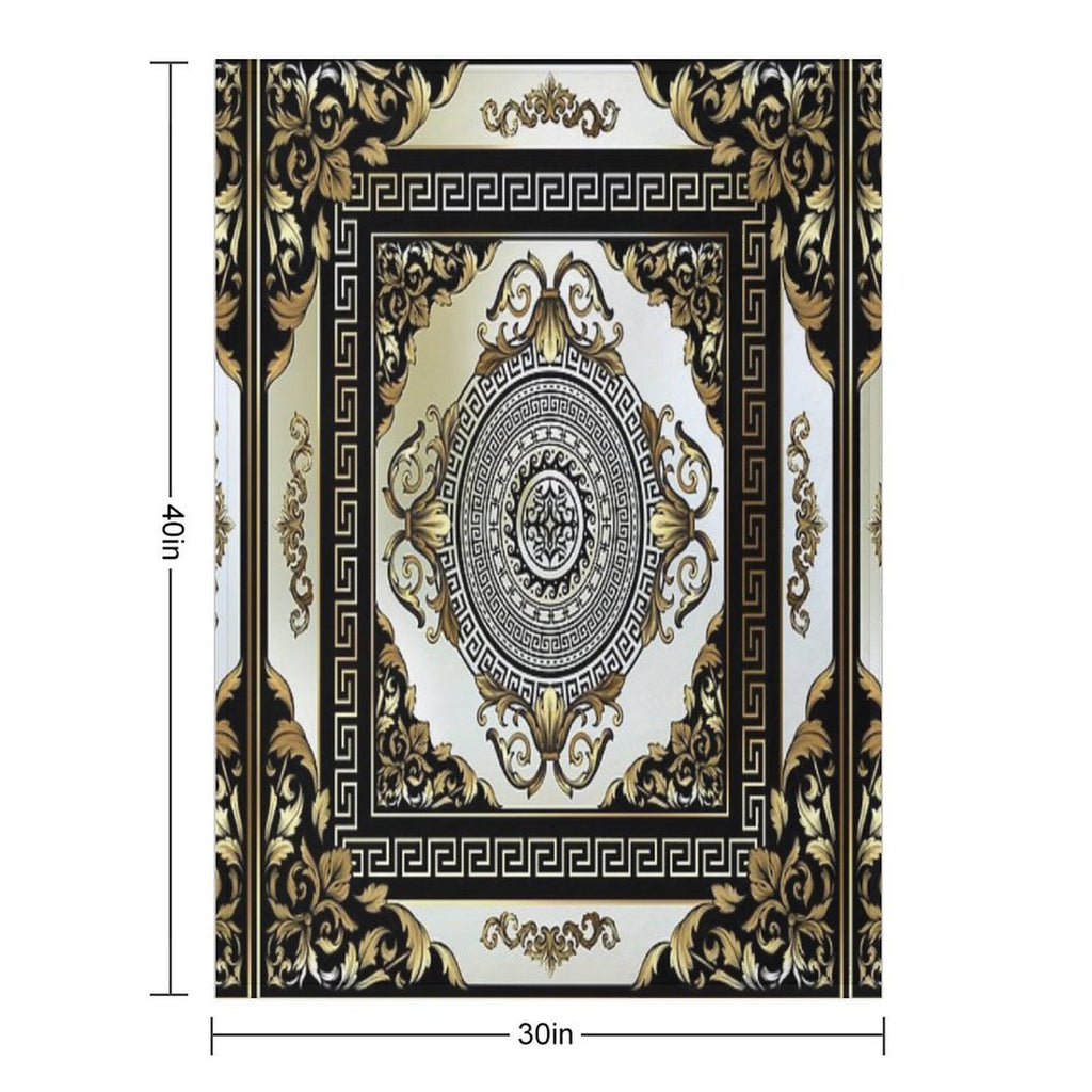 Ornate Baroque Cream Gold Black Greek Key 2 Anti-pilling Throw Blanket