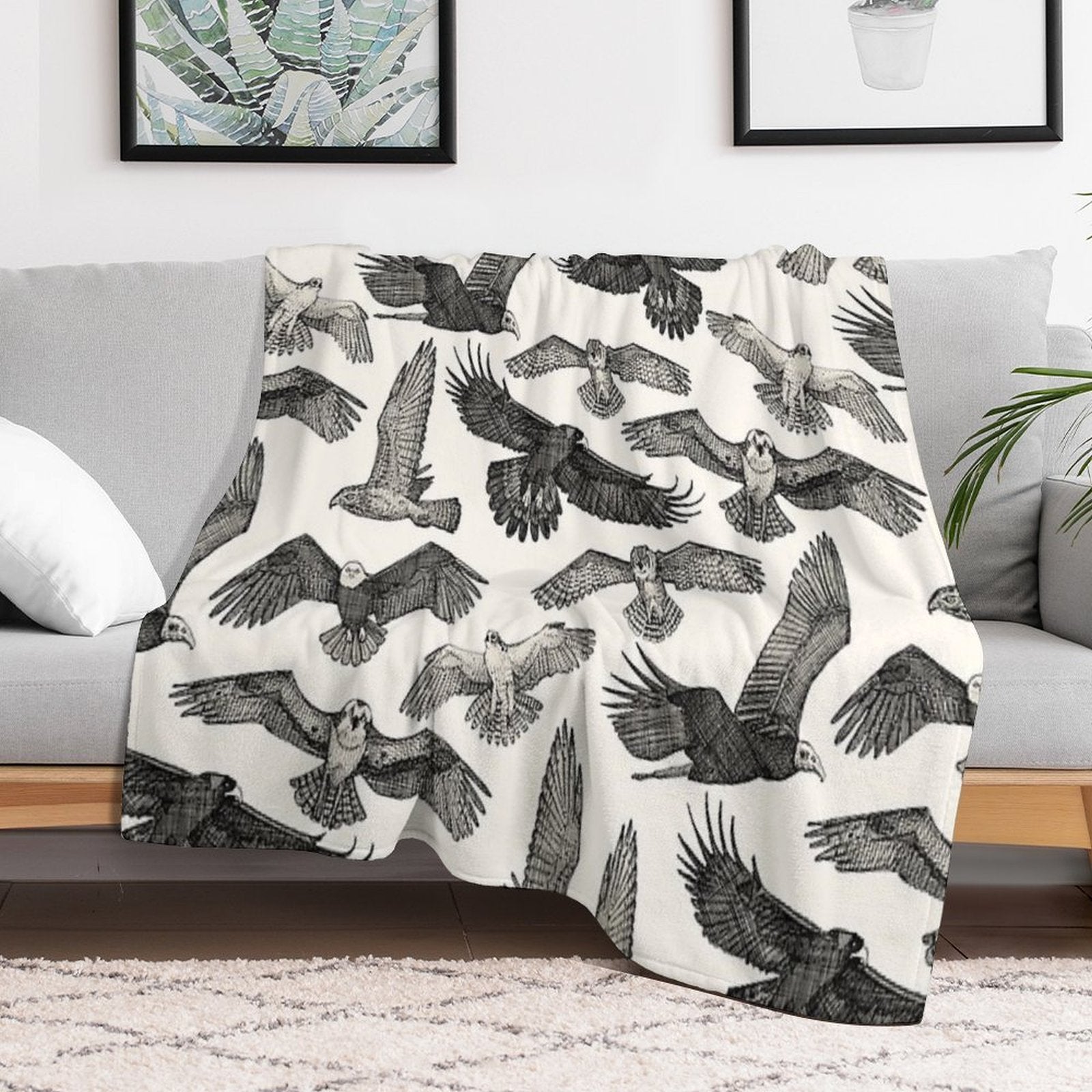 Birds of Prey Black Comfort Throw Blanket